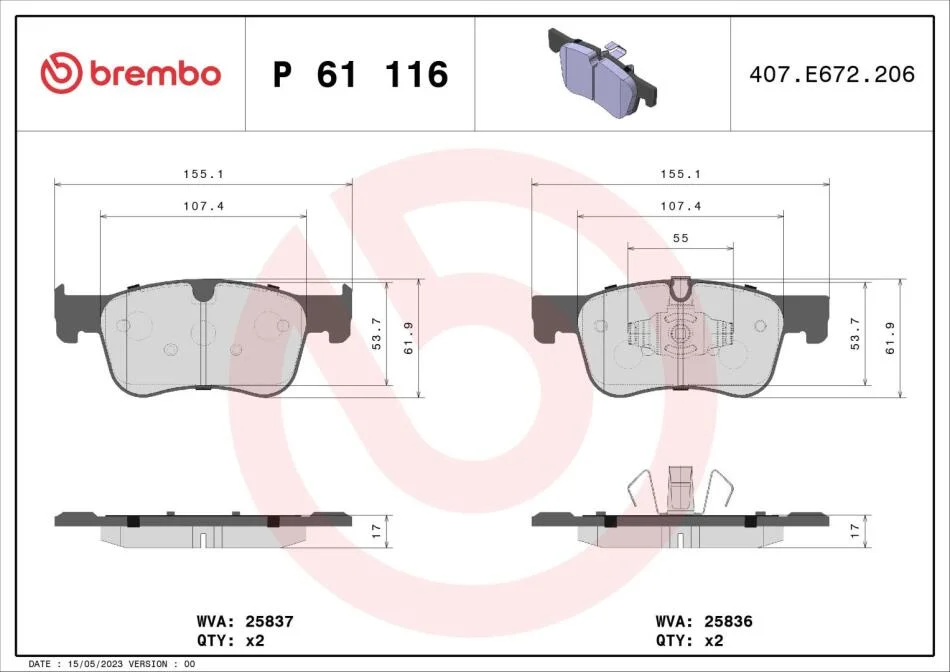 Гальмівні колодки дискові BREMBO P61 116 (фото 1)