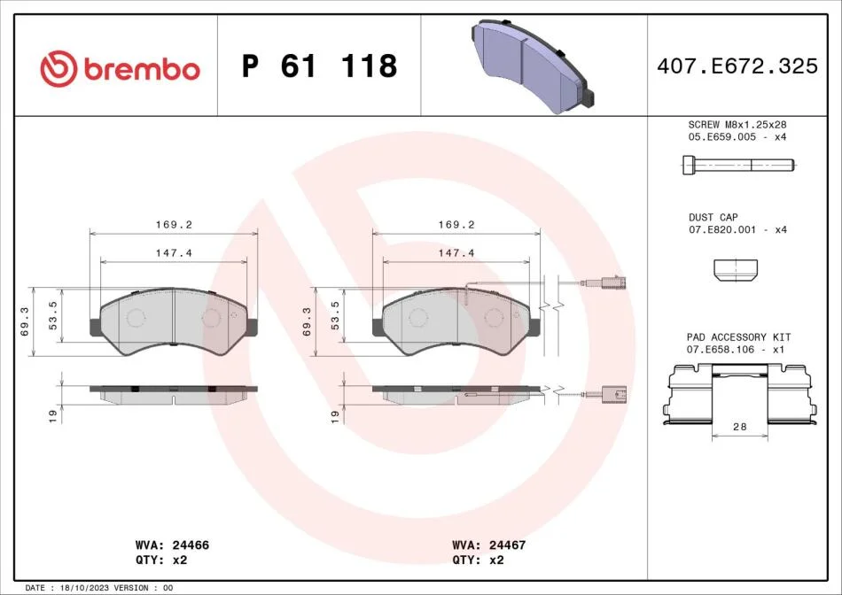 Гальмівні колодки дискові BREMBO P61 118 (фото 1)