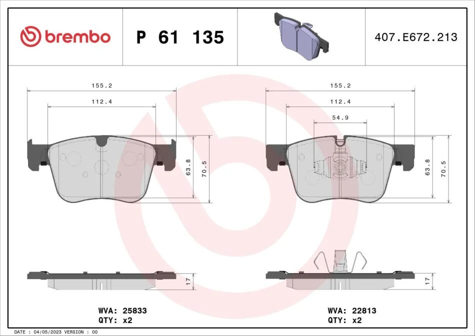 Гальмівні колодки дискові BREMBO P61 135 (фото 1)