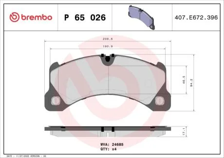 Гальмівні колодки BREMBO P65026