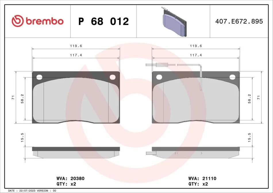 Гальмівні колодки дискові BREMBO P68 012 (фото 1)