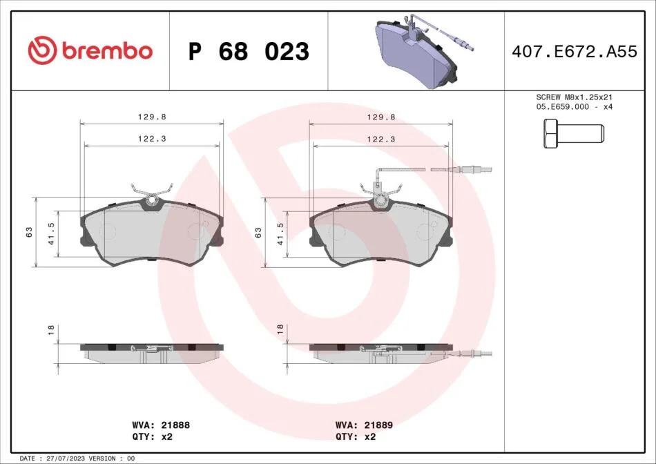 Гальмівні колодки дискові BREMBO P68 023 (фото 1)