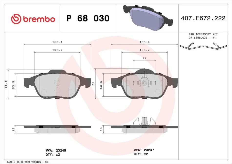 Гальмівні колодки дискові BREMBO P68 030 (фото 1)