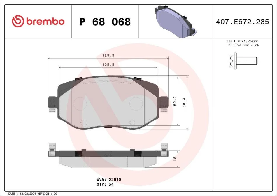 Гальмівні колодки дискові BREMBO P68 068 (фото 1)