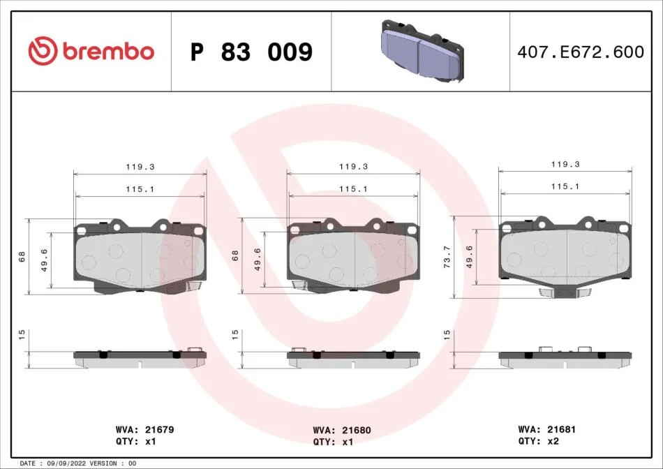 Гальмівні колодки дискові BREMBO P83 009 (фото 1)