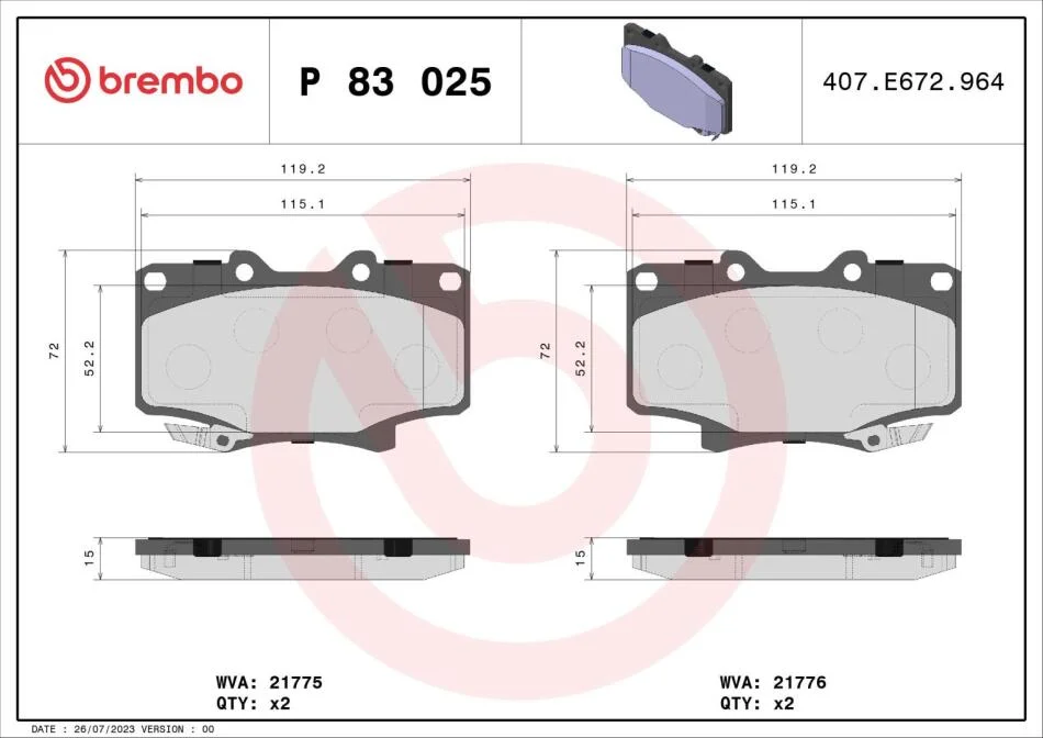 Гальмівні колодки дискові BREMBO P83 025 (фото 1)