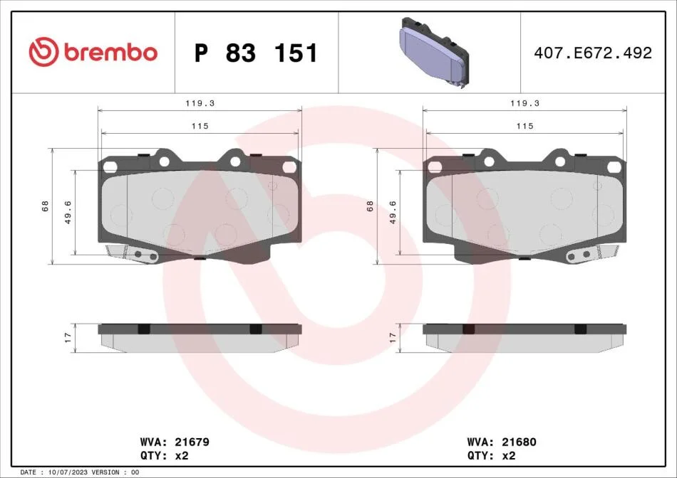 Гальмівні колодки дискові BREMBO P83 151 (фото 1)