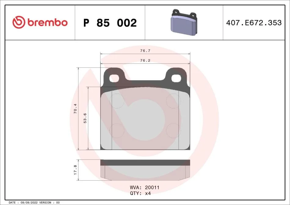 Гальмівні колодки дискові BREMBO P85 002 (фото 1)