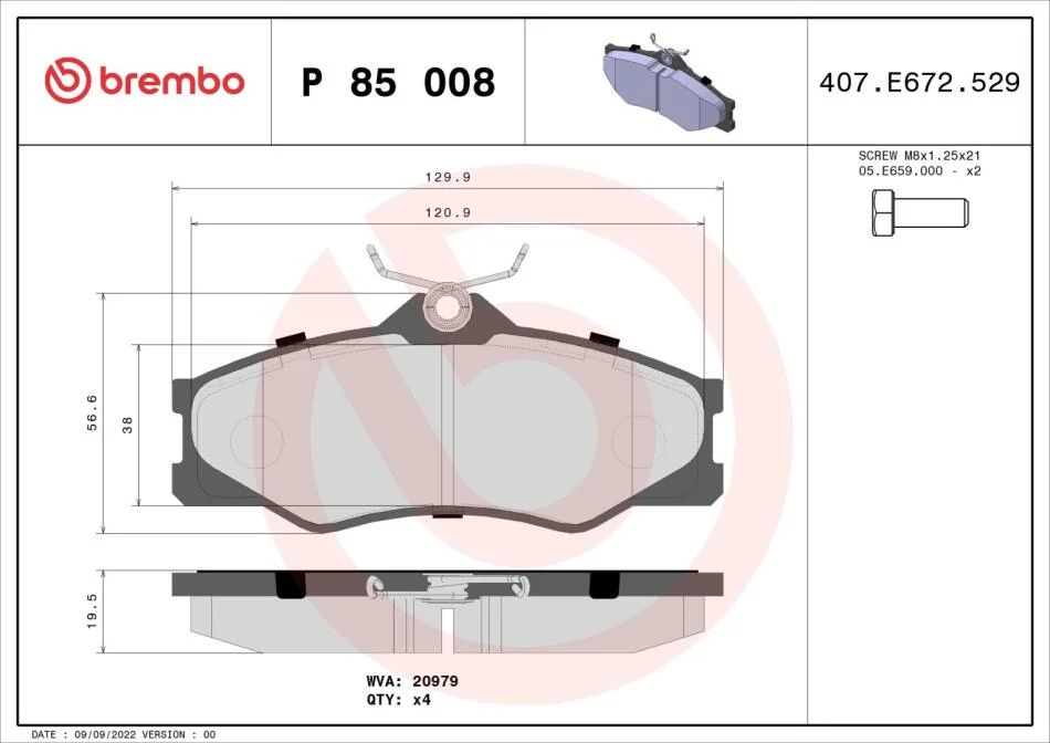 Гальмівні колодки дискові BREMBO P85 008 (фото 1)