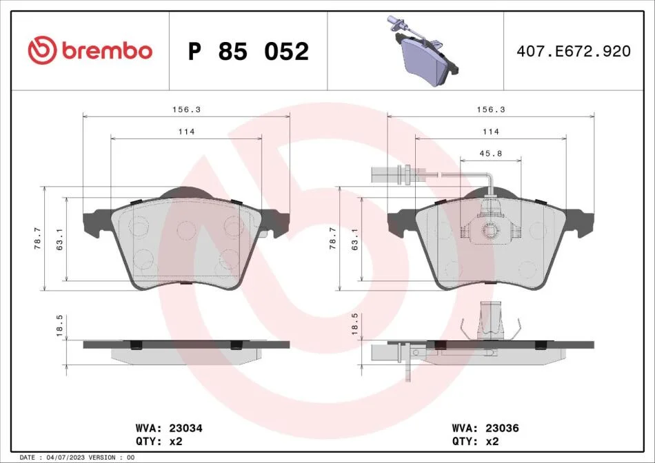 Гальмівні колодки дискові BREMBO P85 052 (фото 1)