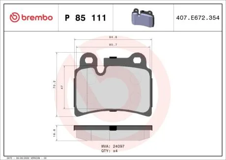Гальмівні колодки дискові BREMBO P85 111