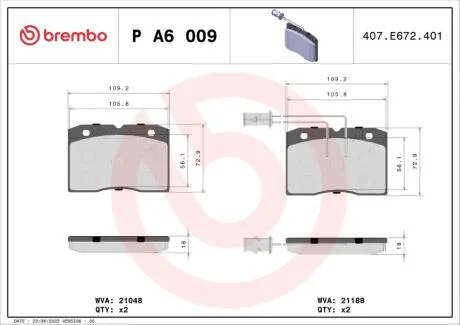 Гальмівні колодки дискові BREMBO PA6 009