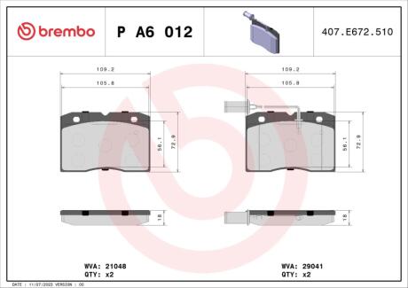 Гальмівні колодки дискові BREMBO PA6 012