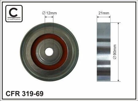 90x12x21 metal Ролик натяжника ГРМ Toyota Avensis, Avensis Verso, Carina E, Corolla 2.0D 04.92-11.08 CAFFARO 31969