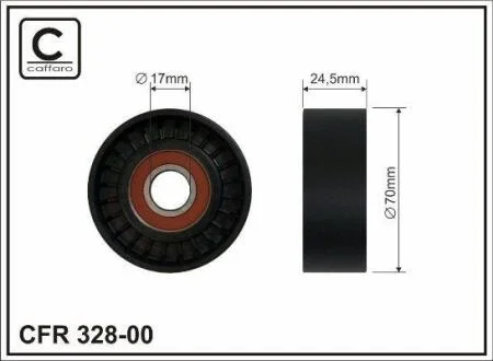 70x17x24,5 Ролик паска приводного Citroen C4,C5 2.0HDi 11/04-, Fiat Ducato 2.0JTD 5/04-, Ford Focus, Kuga,Galaxy 2.0TDCi Peugeot 307, 308, 407 2.0HDI 10/03-, Volvo C30, V50 2.0D 04.02- CAFFARO 32800