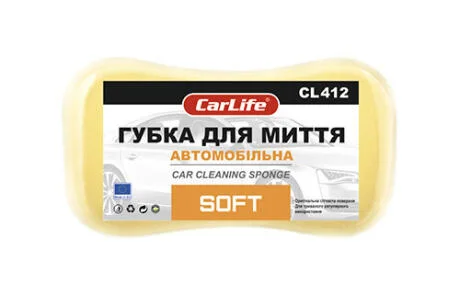 Губка для миття авто з дрібн.порами Soft, жовта CARLIFE CL412