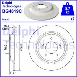 Гальмівний диск зад. i30 17-/Ceed 18-/Optima 12-/Soul/Sonata 14- (284x10) DELPHI BG4819C