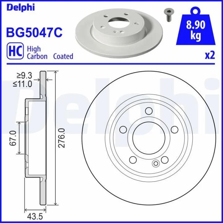 DB Гальмівний диск задн. W177 18- DELPHI BG5047C (фото 1)