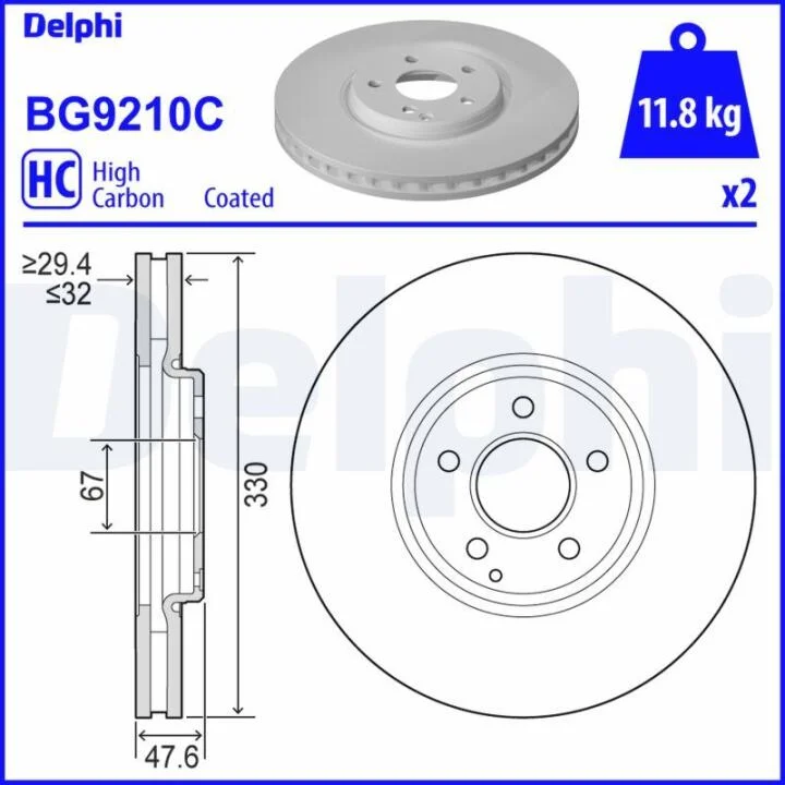 DB гальмівний диск передній W211 DELPHI BG9210C (фото 1)