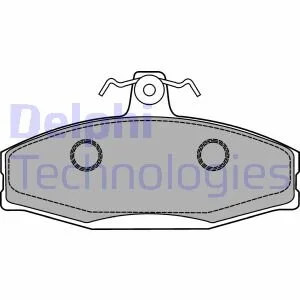 Комплект гальмівних колодок передн, MITSUBISHI COLT I, LANCER F, LANCER I SKODA FAVORIT, FAVORIT FORMAN, FELICIA CUBE, FELICIA I, FELICIA II VW CADDY II 1.2-1.9D 01.78-04.02 DELPHI LP1429 (фото 1)