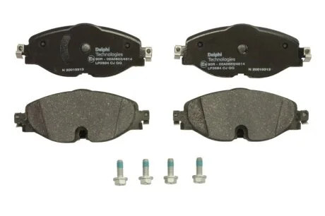 Комплект гальмівних колодок передн, AUDI A1, A3, Q2, Q3, TT FORD TOURNEO CONNECT V761 NADWOZIE WIELKO, TRANSIT CONNECT V761/MINIVAN SEAT ATECA, LEON, LEON SC 1.0-Electric 01.11- DELPHI LP3584