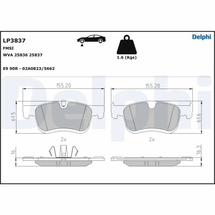 CITROEN передні гальмівні колодки CITROEN BERLINGO, BERLINGO/MINIVAN, C4 GRAND PICASSO II, C4 PICASSO II, C4 SPACETOURER, GRAND C4 SPACETOURER OPEL COMBO TOUR / LIFE, COMBO/MINIVAN 1.2-2.0D 02.13- DELPHI LP3837 (фото 1)