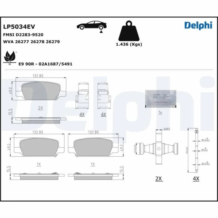 Гальмівні колодки, дискові DELPHI LP5034EV (фото 1)