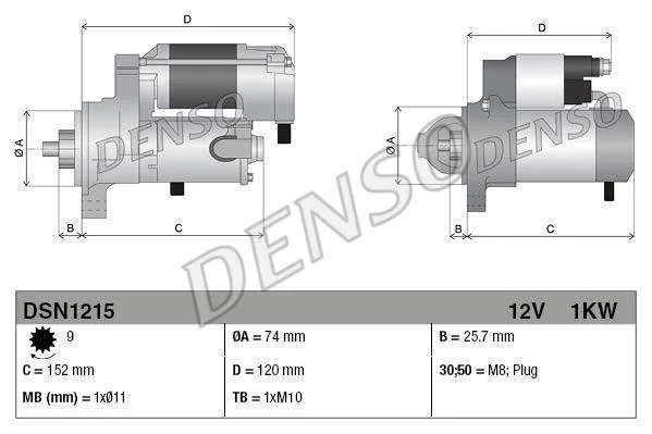 Стартер (12В, 1кВт, новий із заставою) TOYOTA IQ 1.0 01.09-12.15 DENSO DSN1215 (фото 1)
