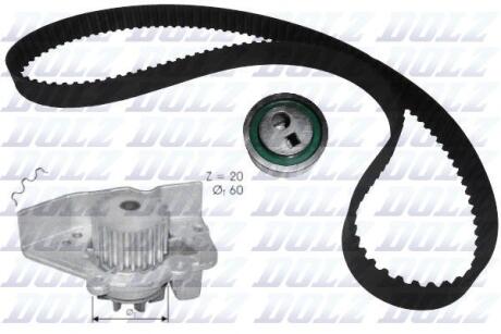 CITROEN К-кт ГРМ (помпа + ролик + ремень) BX 1,6 1,9 92- XANTIA 1,6i 1,8i 93- ZX 1,6i 1,8i DOLZ KD030