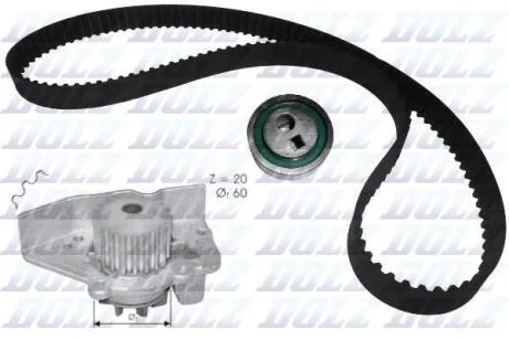 CITROEN К-кт ГРМ (помпа + ролик + ремень) BX 1,6 1,9 92- XANTIA 1,6i 1,8i 93- ZX 1,6i 1,8i DOLZ KD030