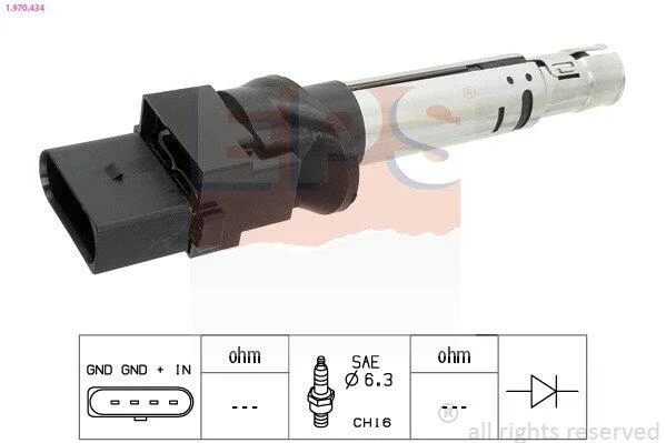 VW котушка запалювання AUDI TT 3,2 VW Passat 3,2FSI/3,6 05- Touareg 3,2 Phaeton 3,2 02- T5 3,2 03- PORSCE Cayenne 3,2 03- EPS 1.970.434 (фото 1)