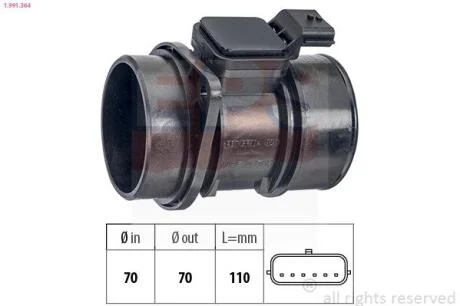 Витратомір повітря Opel Movano 03-10, Vivaro 01- Ranault Kangoo 07-, Megane 05-09, Scenic 05- EPS 1.991.364
