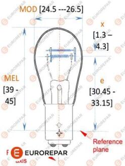 Лампа розжарювання P21/5W 12V 21/5W EUROREPAR 1616431380