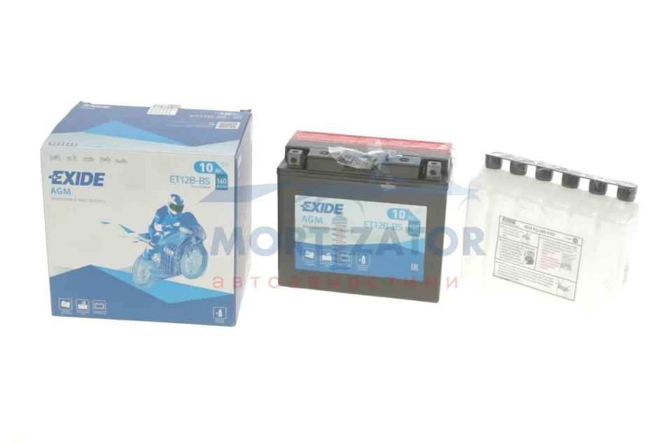 Акумулятор мото AGM 12V/10Ah/160 (150x70x130) EXIDE ET12BBS (фото 1)