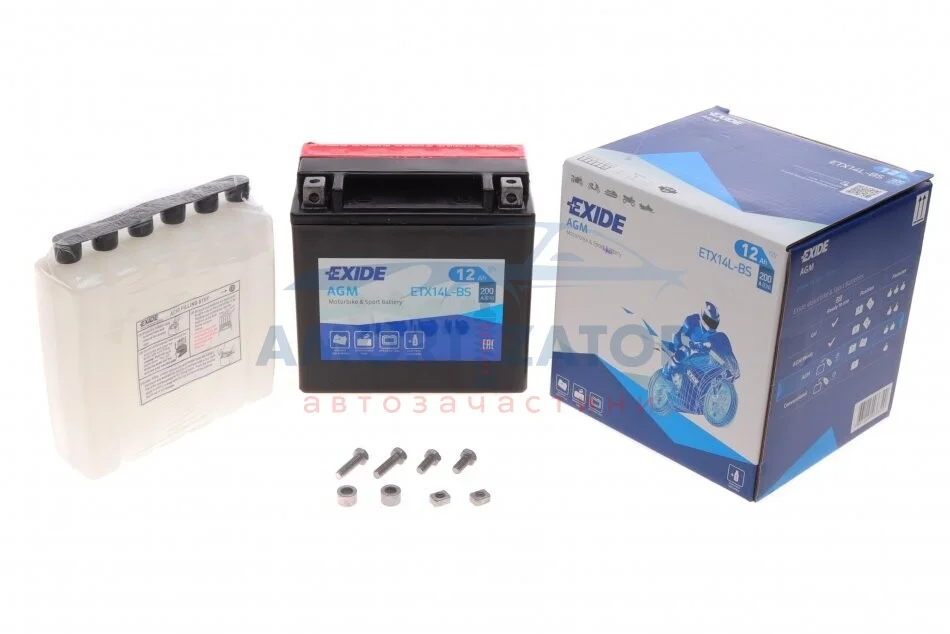 Акумулятор мото AGM 12V/12Ah/200 (150x90x145) EXIDE ETX14LBS (фото 1)