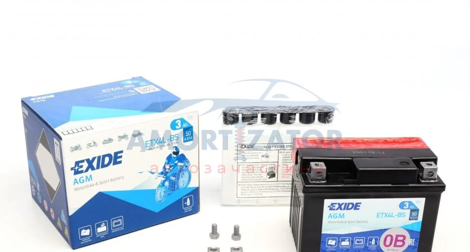Акумулятор мото AGM 12V/3Ah/50 (115x70x85) EXIDE ETX4LBS (фото 1)