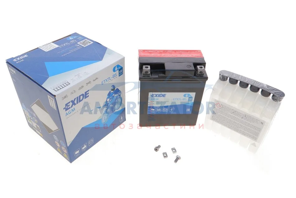 Акумулятор мото AGM 12V/6Ah/100 (115x70x130) EXIDE ETX7LBS (фото 1)