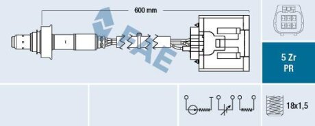 Лямбда-зонд (кількість дротів 5, 600мм) MAZDA 6 2.5 08.07-07.13 FAE 75089