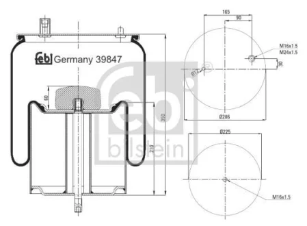 Пневмоподушка задн (діаметр: 225/286мм) RVI C, D, D ACCESS, MAGNUM, PREMIUM 2, T VOLVO FE, FE II 10.04- FEBI BILSTEIN 39847