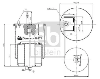 Пневмоподушка задн (діаметр: 169/228мм) VOLVO FH12, FH16, FM10, FM12, FM7 08.93- FEBI BILSTEIN 46271