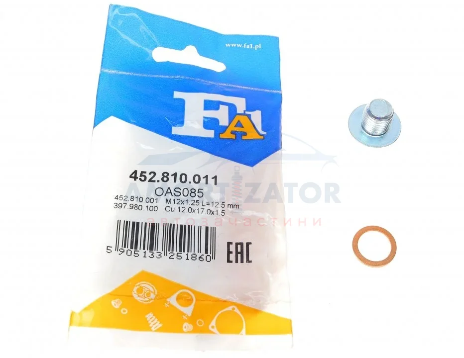 Пробка піддону + ущільнювач FA1 Fischer Automotive One (FA1) 452.810.011 (фото 1)