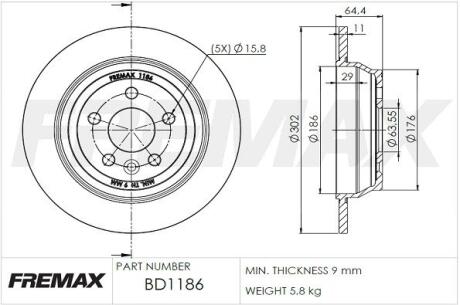 Гальмівний диск FREMAX BD-1186