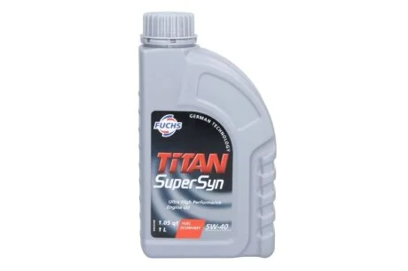 Олива двигуна 1L Fuchs Titan Supersyn LL 5W40 (API SM, SL/CF ACEA A3/B4-08 PSA B71 2296 BMW LL-01 PORSCHE A40 RENAULT RN 0710/0700 OPEL GM-LL-B-025 MB 229.3 VW 502.00 / 505.00) FUCHS TITAN SUPERSYN 5W40 1L