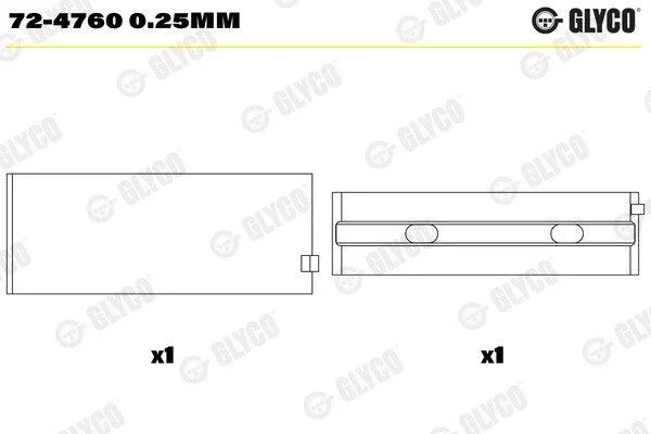 Підшипник колінчатого вала GLYCO 724760 0.25MM (фото 1)