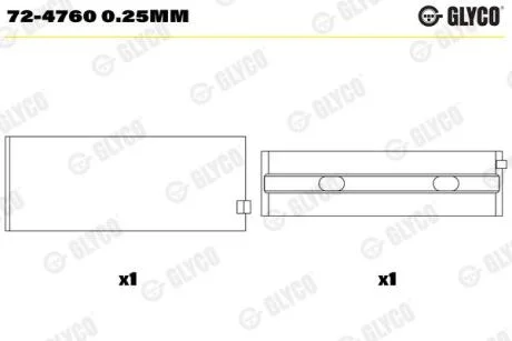 Підшипник колінчатого вала GLYCO 724760 0.25MM