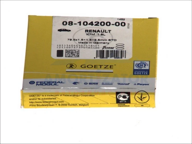 Комплект кілець поршневих з 3 шт. GOETZE 0810420000 (фото 1)