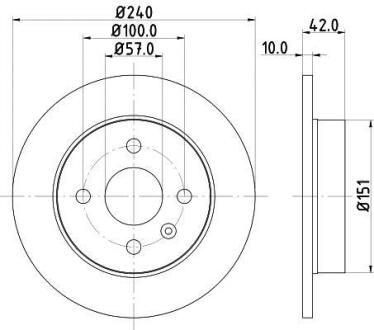 HELLA OPEL диск гальмівний задн. Astra G/H (240*10) (4-відв.) HELLA PAGID 8DD 355 106-091