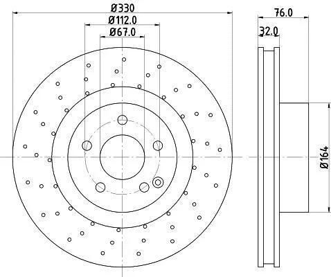 HELLA PRO DB диск гальмівний перед. (вентил.) W220 (330*32) PAGID 8DD 355 106851 (фото 1)