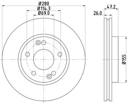 Диск гальмівний з покриттям PRO; передн. HELLA PAGID 8DD355118151