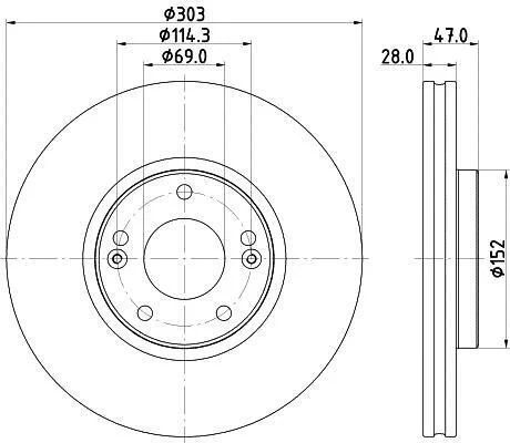 HELLA PRO HYUNDAI гальмівний диск передн. GRANDEUR 2.2, 2.4, 3.3, KIA PAGID 8DD 355 122501 (фото 1)